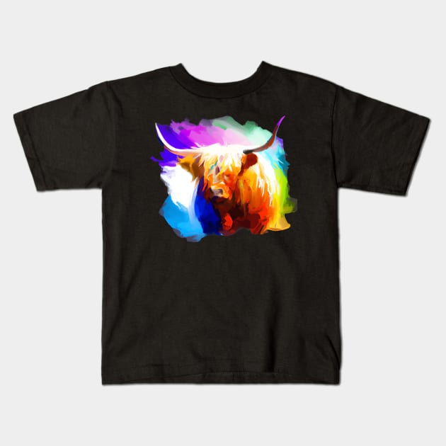 Highland Cow Rainbow Painting Kids T-Shirt by KayBee Gift Shop